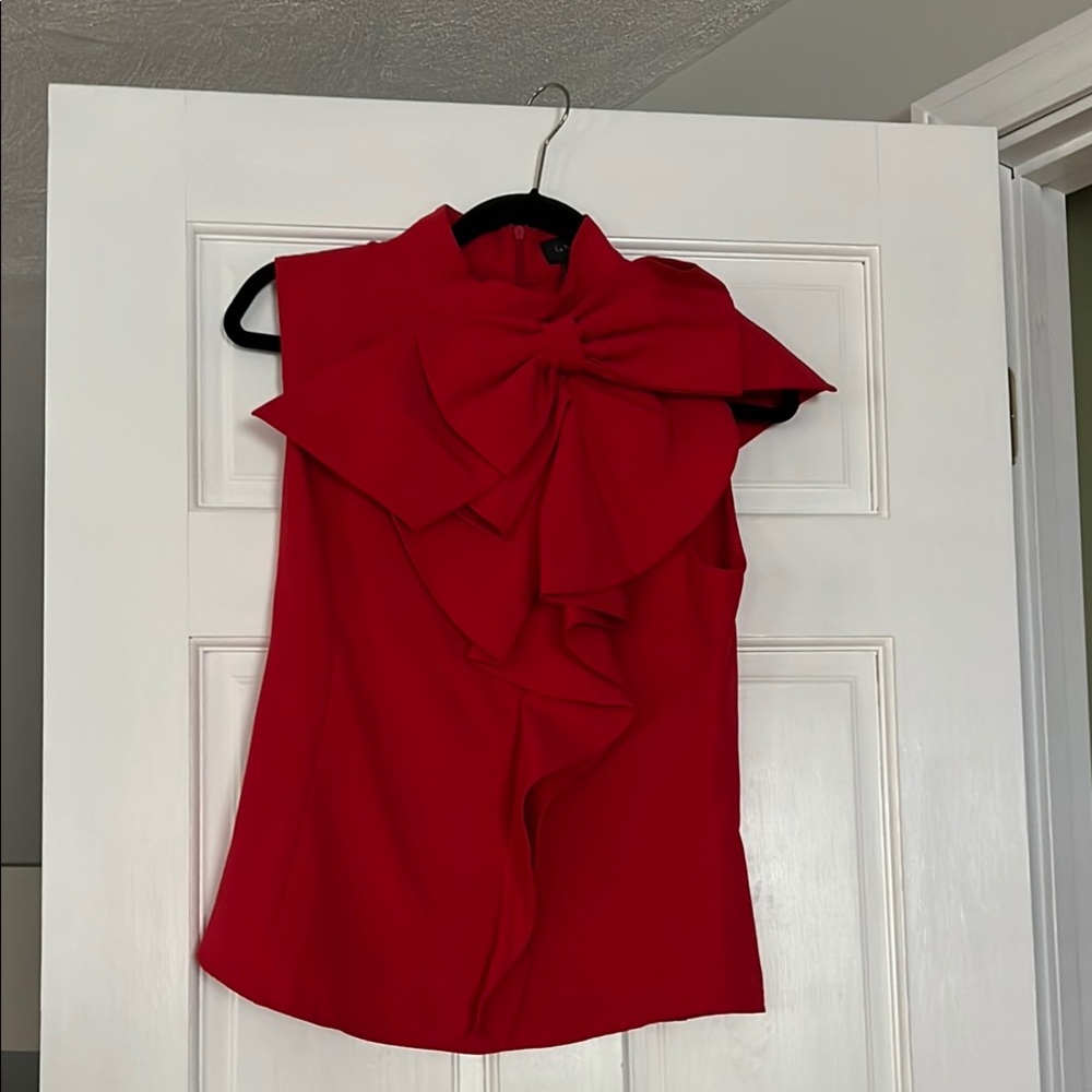 Gracia Red Asymmetrical Ruffled Blouse